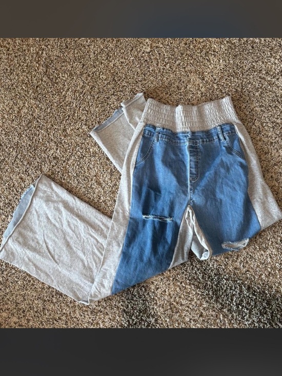Denim - Denim sweatpants, Women's Two-Tone Gray & Blue Hybrid Jeans